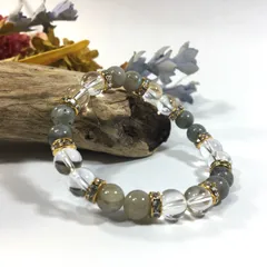 水晶&ラブラドライト パワーストーン ブレスレット 天然石ブレスレット 8mm（ゴールド）レディース 女性  数珠ブレス 開運 プレゼント ギフト  [d] 