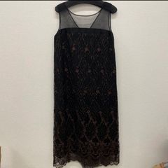 アトリエまりこ☆美品 レース プリーツフレア ロングワンピース 