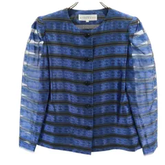 ジバンシィ 日本製 シルクブレンド ボーダー柄 ノーカラー ジャケット 12 ブルー系 GIVENCHY HI FORMAL レディース 古着 【240320】のサムネイル
