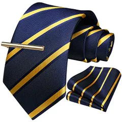 04ネイビーイエローストライプ_Free Size HISDERN ヒスデン フォーマル ネクタイ ハンカチ タイピン 3点セット メンズ ストライプ柄 ネイビー ネクタイ ビジネス 紳士用 入学式 卒業式 父の日 ギフト