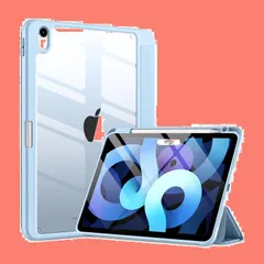 【人気商品】軽量 薄型 スリープ機能 三つ折スタンド ワイヤレス充電対応 2 Pencil 傷つけ防止 Pencil Apple Apple 収納可能 クリアカバー PU合成レザー 全透明 PC インチ 10.9 2022革新 スカイブルー ケース 第5世代
