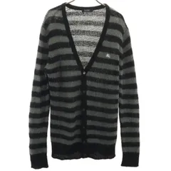 BURBERRY BLACK LABEL バーバリーブラックレーベル モヘヤブレンド ボーダー柄 長袖 Vネック ニットカーディガン 3 黒系 三陽商会 メンズ 古着