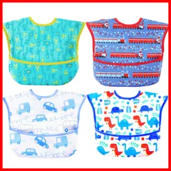 速乾 4枚セット 赤ちゃん 洗濯機で洗える 防水よだれかけ - 名前を書ける 保育園エプロン 【保育士推奨】 立体 3D 保育園用 エプロン 離乳食 男の子 ベビー お食事用エプロン 女の子 [スリーマッシュルーム]