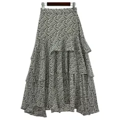 INGNI イング 花柄 ティアードスカート sizeF/ホワイト×ブラック