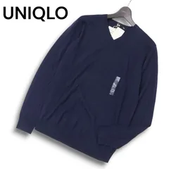 【新品 未使用】 UNIQLO ユニクロ エクストラファイン メリノ ウール100％ Vネック ニット セーター Sz.L　メンズ ネイビー