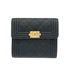 良好 CHANEL シャネル ボーイシャネル 財布 A80743 24247014 ブラック ココマーク 二つ折り キャビアスキン レディース　240001108156