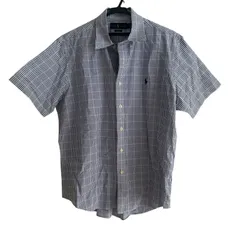 Z1532 Ralph Lauren ラルフローレン チェック柄半袖シャツ ホワイト メンズ Lサイズ