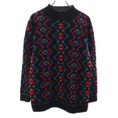 L.L.Bean エルエルビーン 80s 90s ウール100％ オールド 幾何学柄 長袖 セーター M ブラック系 ニット アウトドア レディース 古着