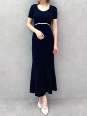 半袖 リブニット ウエストレース タイトワンピ ネイビー - メルカリ