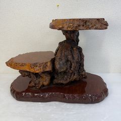 陶器 炎 置物 インテリア オブジェ 芸術品 木風台座付 レトロ 縁起物