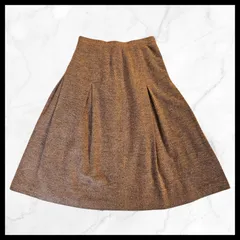 ツイード風フレアスカート 秋冬 クラシカル タック入り ブラウン