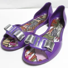 美品 Salvatore Ferragamo サルヴァトーレフェラガモ NOBEL ヴァラ リボン ラバーサンダル フラットシューズ 5 22.5cm相当 パープル レディース 古着 中古 USED