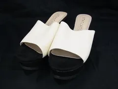■美品■ STACCATO スタッカート レザー×キャンバス サンダル ヒール 靴 シューズ レディース アイボリー系×ブラック系 DH6111のサムネイル