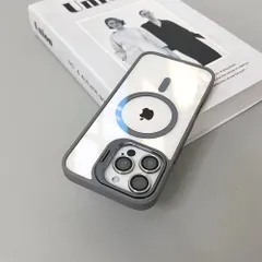iPhoneケース MagSafe対応 マグセーフ スタンド付き カメラレンズカバー付き グレー クリアケース スマホケース スマホカバー シンプル かわいい 透明 13 14 14Pro 15 15Pro 16 16Pro 17 17Pro ----