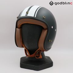 ZEALOT　フライボーイジェット2　CARBON HYBRID STD MATT GRAPHIC WHITE STRIPE/BROWN　Mサイズ　FJ0021　ジェットヘルメット