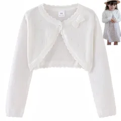 【人気商品】女の子 赤ちゃん ニット ガールズ ベビー ボレロ アウター 長袖 春夏秋 子供服 蝶結び コットン 可愛い フリル カーディガン 冷房対策 結婚式 発表会 演奏会 [VNGOLERRY] フォーマル ホワイト 白 90/100/110/120/1