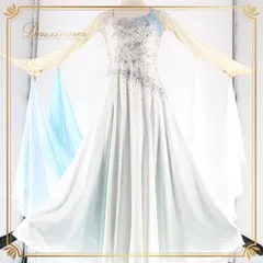 社交ダンス 衣装 スタンダード ドレス ワンピース 白 水色 フロート デモ 競技 ホワイト系 綺麗 美しいデザイン エレガント ダンスウェア 発表会 フェスティバル パーティー用 シンプル 競技用ドレス レディース