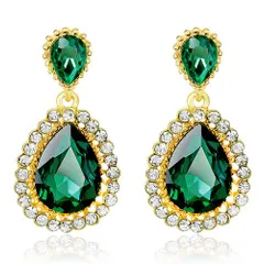 [40mm〜] 映画提供モデル プリンセス ドロップピアス（金×エメラルドグリーン）ゴージャス エスニック ベリーダンス 映画 劇団 パーティ 社交ダンス 水商売 キャバ SA-002-GR