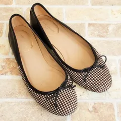 J&M デヴィッドソン ☆ 千鳥柄 ハラコレザー フラットパンプス 36 J&M DAVIDSON ブラウン系 ブラック