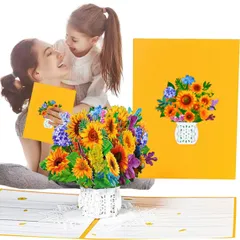 2:新鮮なカット ペーパー ポップアップ花3D フラワー ブーケ バースデー ポップアップ カード　0040-15