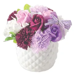 新品 ポピー名古屋 ソープフラワー シャボンフラワー 造花 ギフト プレゼント ブーケポット バラ 陶器 約17cm クリアケース付き SBL-100 パープル