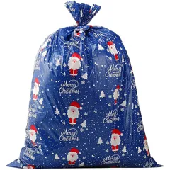 VEYLIN クリスマス ラッピング袋 特大 111*92cm グリーティングバッグ ロープ Thankyouシール 付き (ブルー C)