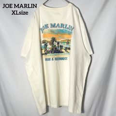 【JOE MARLIN】ヤシの木 パームツリー 海 サーフ ヨット 海の家　両面プリントロゴ　オーバーサイズ　半袖Tシャツ　アイボリーXLUS古着