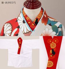 刺繍入り半襟付き肌襦袢【猫・赤】95cm(XXS)~165cm(M)　TAK