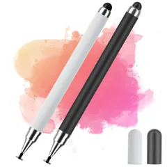 タッチペン スタイラスペン 2個入り（黒＋白） 双方向ペン先 充電不要 高精度 遅延ゼロ 滑らかな書き味 高感度交換用ペン先付き