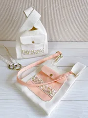 倉敷帆布　ポケット付き　ニットバッグ　ミニトート　インド刺繡リボン　ショルダーストラップ付き