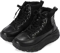 キッソス（ＫＩＳＳＯＳ） レディース ショート ブーツ フリース スノーブーツ 厚底 美脚 暖かい カジュアル 可愛い お洒落 ハイトップ(ブラック,  25.0 cm)