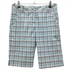 【超美品】プーマ ハーフパンツ 白×ライトブルー チェック ストレッチ メンズ L ゴルフウェア PUMA