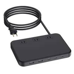 新品　延長コード 1.8m 2ポート USB-A GaN 3ポート USB-C (窒化ガリウム) 3口 AC差込口 AC PD3.0充電器 アダプター 65W) (8-in-1 各種 充電器 マルチポート その他機器対応 電源タップ USB (ブラック) En