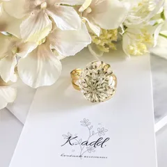 【再販】フリーサイズリング ✨ フラワーDrops クリアゴールド