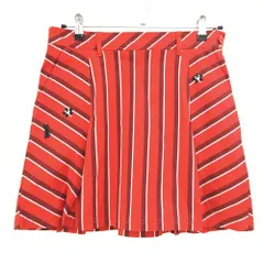 【超美品】ルコックゴルフ スカート レッド×ボルドー系×白 ストライプ ロゴ刺しゅう レディース 11(L) ゴルフウェア le coq sportif