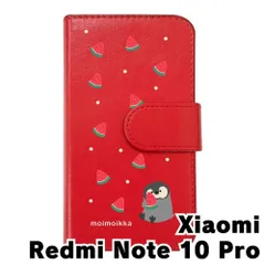 【新品未使用】Xiaomi Redmi Note 10 Pro シャオミ スマホケース 手帳型 (色：レッド×柄：ペンギンとスイカ)moimoikka ペンギン 動物 flip2-rednote10pro-rd-20139
