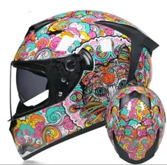 人気猫柄ダブルレンズフルフェイスヘルメット　ダブルシールドバイクヘルメットDOT認証　M〜XXLサイズ　レンズ色選択可能サイズ選択可能 toukui70