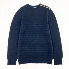 41c29 BALMAIN バルマン フランス製 カシミヤ100％ ニットセーター  L ネイビー 肩金釦 ボーダーのサムネイル