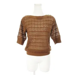 ロペピクニック ROPE Picnic ニット セーター スラッシュドネック 五分袖 透かし編み 肩ボタン 38 茶 ブラウン /AH2