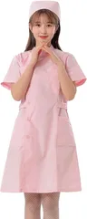 CedarEight(シダーエイト) 本格的 ナースコスプレ レディース 看護師 制服 衣装 ナース服 キャップ 網タイツ 3点セット ピンク、M( ピンク,  M)