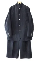 ビューティフルピープル beautiful people ×GU ジーユー コラボ SET UP ストライプ カバーオール ジャケット タック ワイド パンツ セットアップ スーツ XL L 紺 ネイビー ブランド古着ベクトル 中古250513