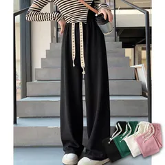ワイドパンツ ジョガーパンツ レディース エンボス加工 ストレートパンツ 凸凹パンツ ロゴ紐 パンツ 楽ちん ウエストゴム かわいい 美脚 春 夏 秋 冬 ⚫︎black⚫︎ 【送料無料】 【数量限定】 【安心/安全・追跡可能配送】 ♠のサムネイル