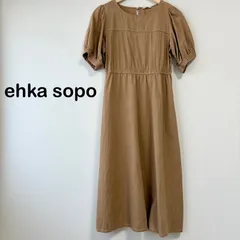ehka sopo ナチュラル ロングワンピース ブラウン 半袖 ゆったり 体型カバー フリーサイズ