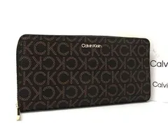 ■新品■未使用■ Calvin Klein カルバンクライン CK柄  PVC ラウンドファスナー 長財布 ウォレット メンズ ブラック系×ブラウン系 BI3428のサムネイル