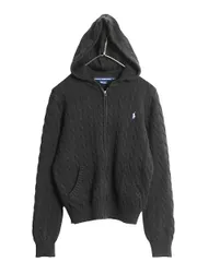 【お得なクーポン配布中!】 ラルフローレン コットン ケーブル ニット フード パーカー レディース XL 古着 ポロ スポーツ フルジップ セーター ブラック 大きいサイズ