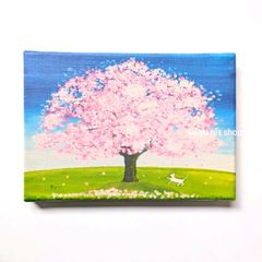 『春だ』  キャンバスプリント 桜　春　猫　絵 イラスト 絵画 アクリル画 インテリア　アート