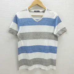 G■シップス/SHIPS VネックTシャツ/ボーダー【M】白青灰/men's/107【中古】■