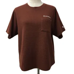 コンバース CONVERSE Tシャツ カットソー プルオーバー クルーネック ワッフル 刺繍 ロゴ 五分袖 M 茶 ブラウンのサムネイル
