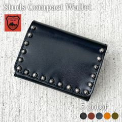 栃木レザー財布 コンパクト財布 ミニ財布 スタッズ財布 二つ折り財布 メンズ財布 wallet 小さい財布 日本製 新品 5色展開 ［WL001W-ST8］ 送料無料