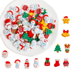 【新着】クリスマス デコパーツ 60個セット DIY材料 携帯ケース アクセサリー レジン 封入 サンタクロース 雪だるま クリスマスツリー トナカイ ベル 可愛い 飾り ハンドメイド DIYジュエリー クリスマス 雑貨 手芸材料 (B)